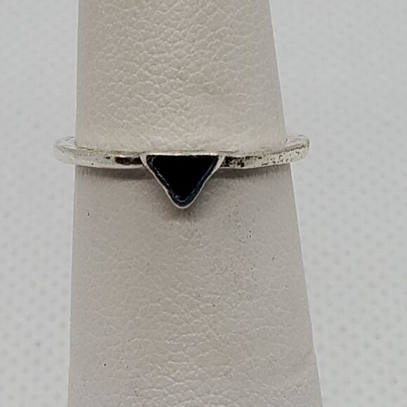 Silver Tone & Blue Triangle Ring - Picture 1 of 3